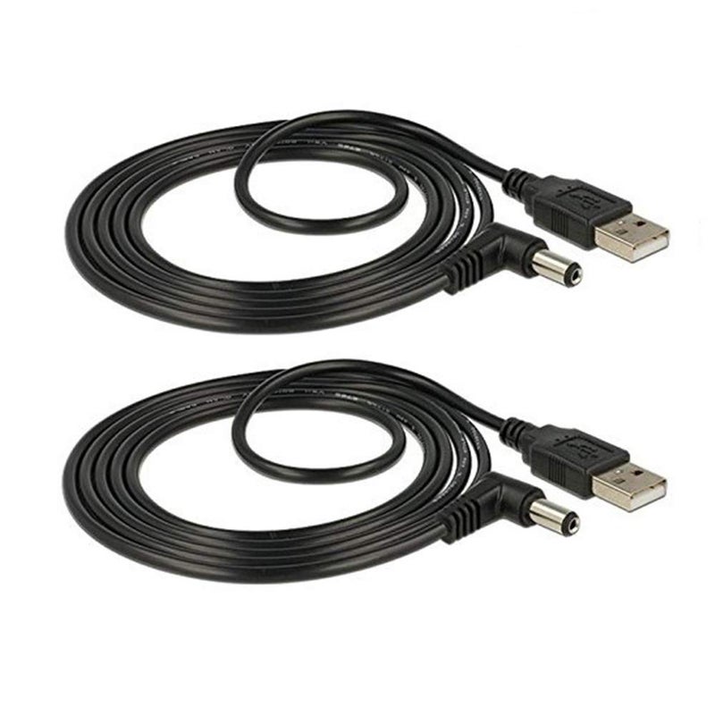 TENINYU USB 2.0 A Male to Right Angled 90 Degree DC 5.5x2.1mm 5 Volt 24AWG DC Barrel Jack Power Cable 3FT (Max 2.5 Ampere Power Cable, Center PIN Positive),2Pack